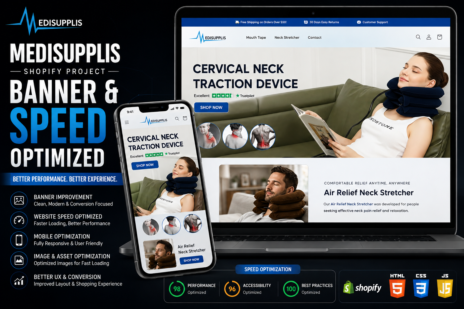Medisupplis Shopify banner and website speed optimization project